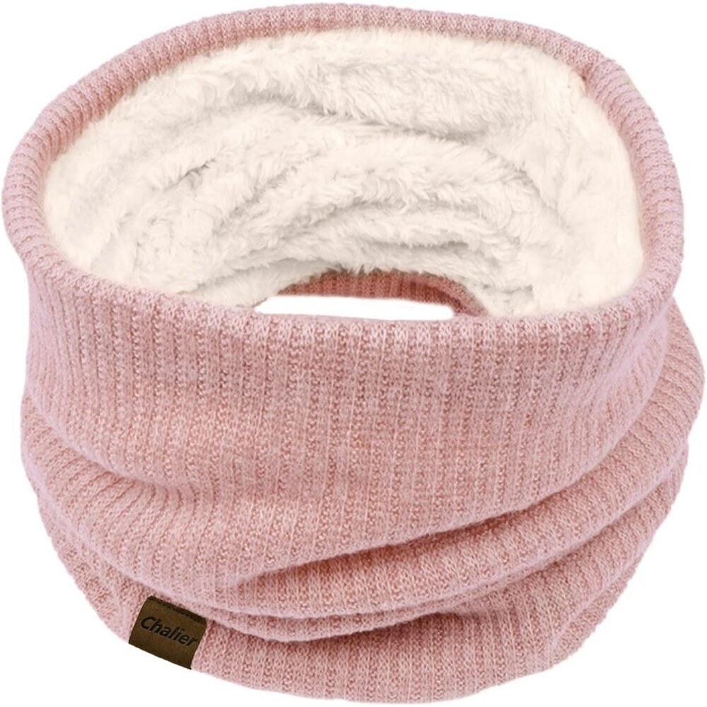 Women's Pink Scarf Winter Double-Layer Neck Warmer Knit Fleece Lined Circle